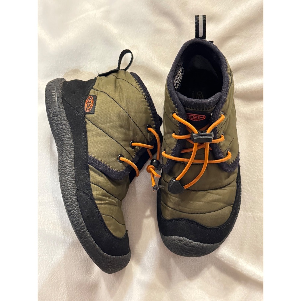 Keen Kids Howser II Waterproof Boots Olive Green Black Orange Size 13 US EU 31